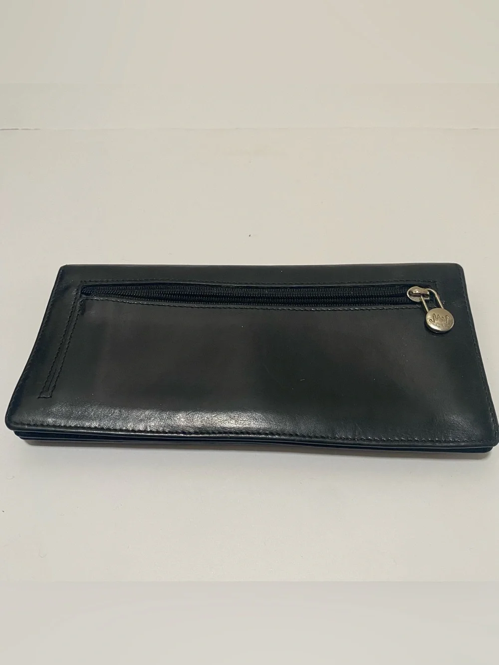 MONSAC Original Black Leather Long Trifold Checkbook Wallet ID Window Snap